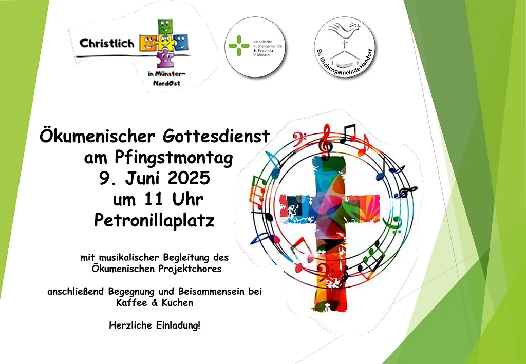 Ökumenischer Gottesdienst am Pfingstmontag auf dem Petronillaplatz in Handorf um 11 Uhr mit musikalischer Begleitung des ökumenischen Projektchores