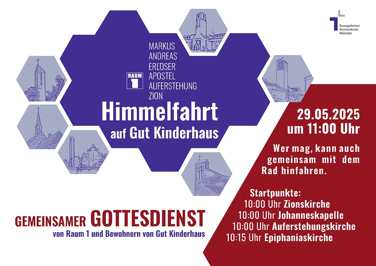 Himmelfahrt auf Gut Kinderhaus, gemeinsamer Gottesdienst von Raum 1 und Bewohnern von Gut Kinderhaus, 29.05.2025 um 11.00 Uhr